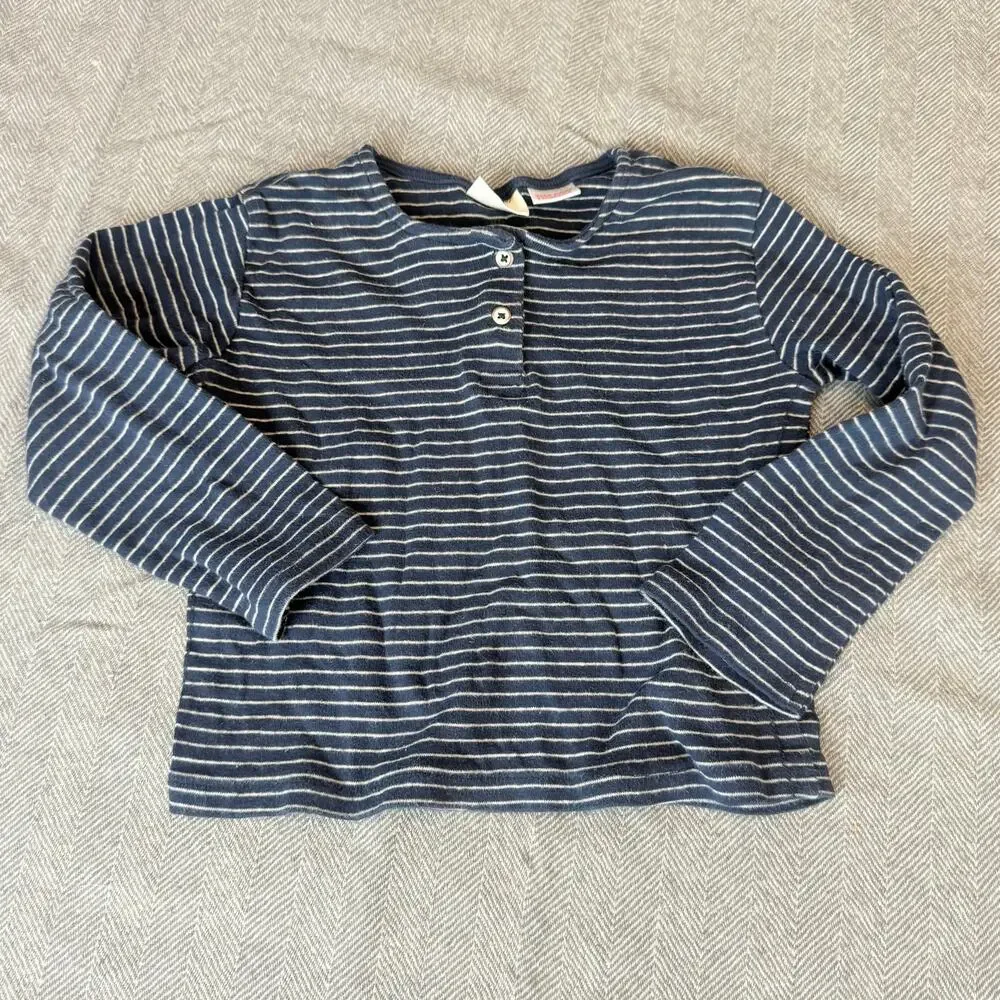 Zara Long Sleeve Soft Henley Button Blue Stripe T Shirt Top 3T 4T Toddler Boys